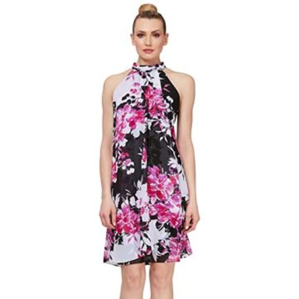 SLNY Cape/Drape Floral Mock Neck Dress NWT